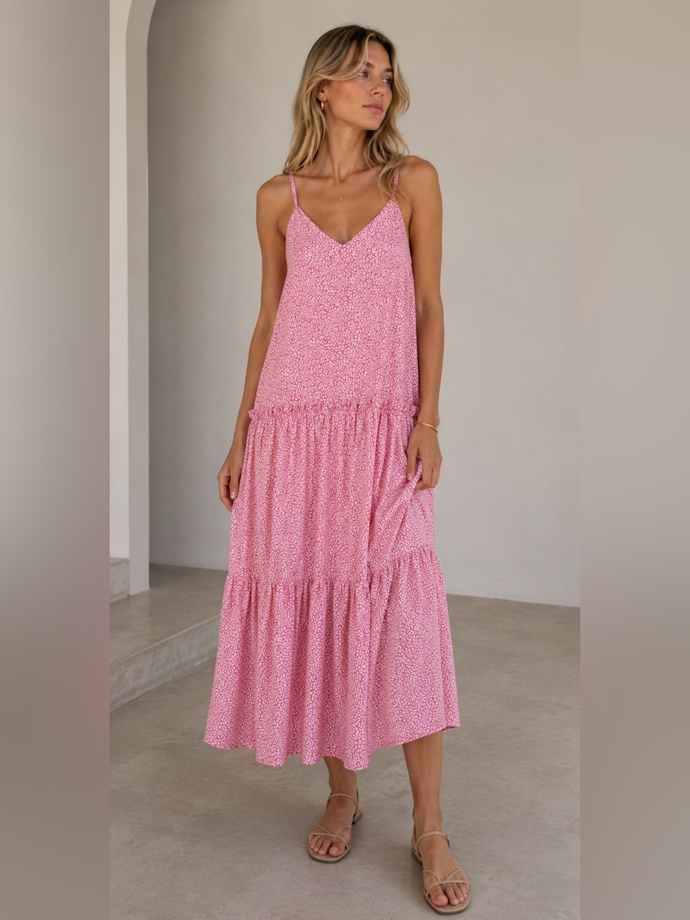 Topshop Pink Floral-Print Spaghetti-Strap Maxi Dress